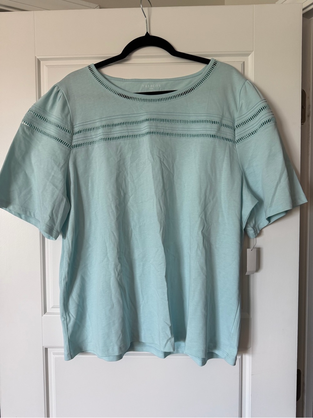 NWT Talbots Light Aqua Eyelet-Trim Short Sleeve Tee